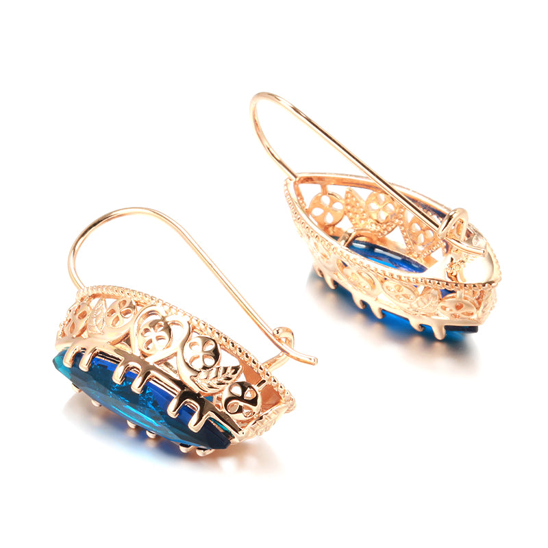 Златен дамски комплект колие + обеци син камък