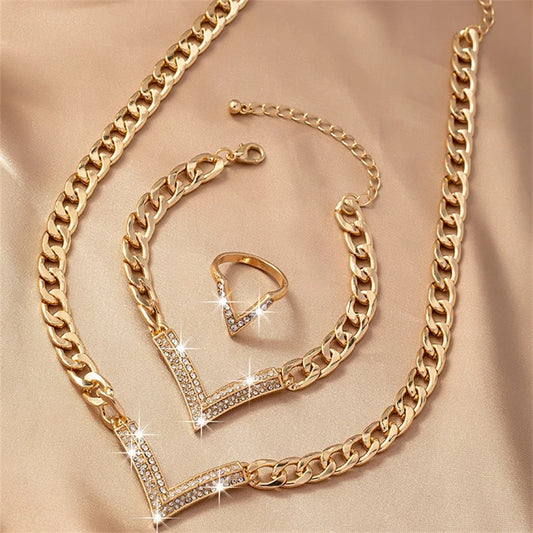 Златен дамски комплект колие гривна и пръстен