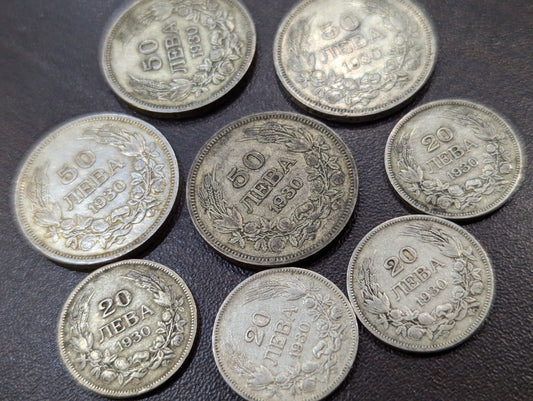 8 броя сребърни български монети 60 грама общо