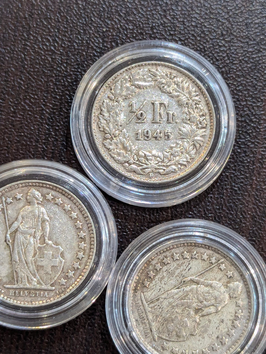 3 броя сребърни монети 1/2 Франка