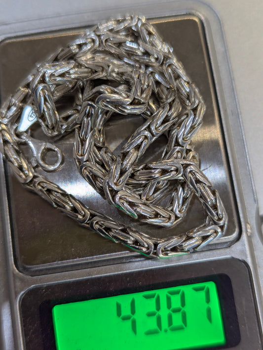 Масивен сребърен ланец кралска плетка 50 см 44 гр