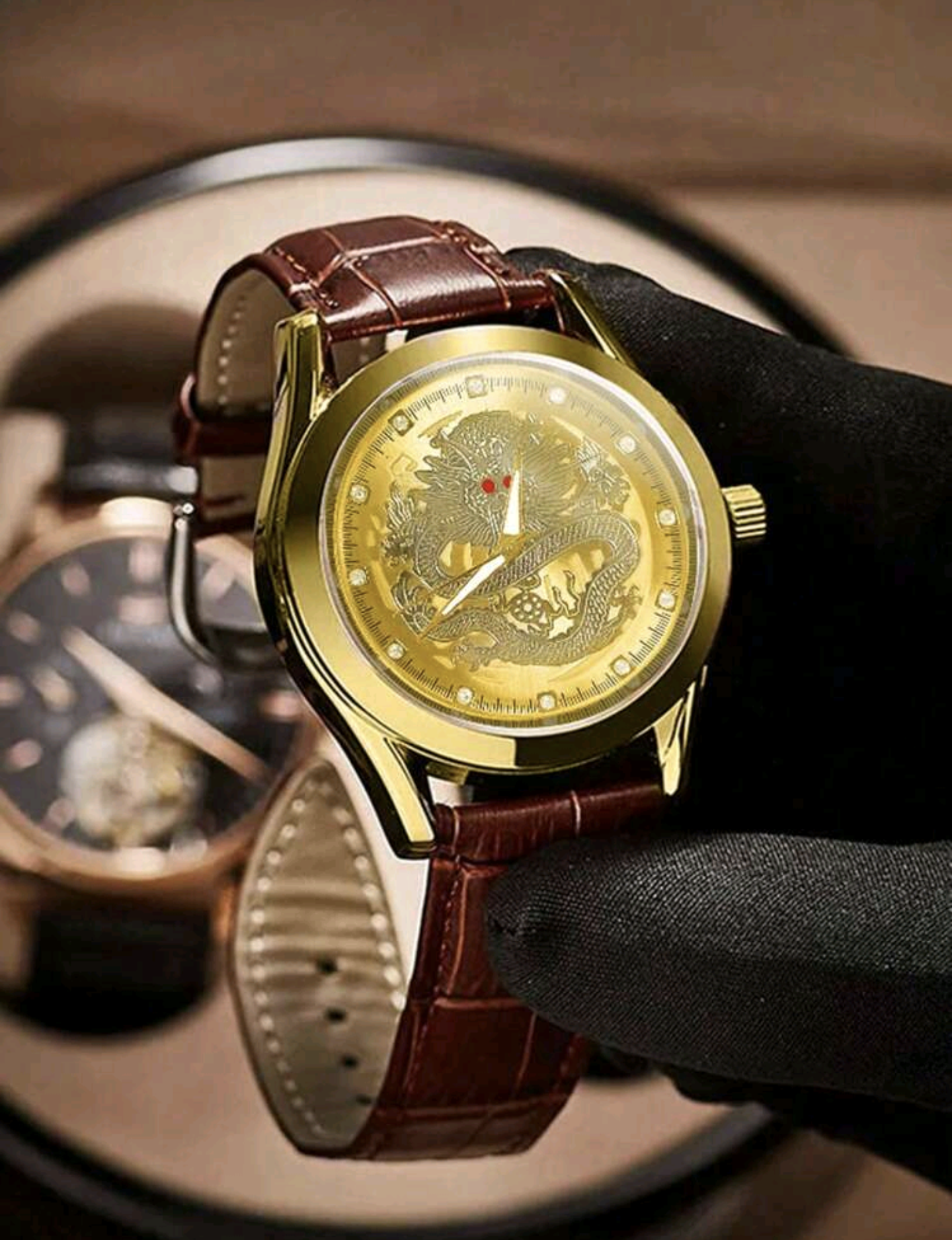 Мъжки официален кварцов часовник дракон с кожена каишка. Обява номер 30