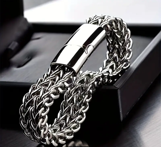 Уникална стоманена мъжка гривна с магнитна закопчалка