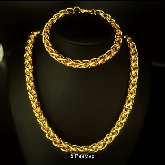 Златен комплект ланец + гривна унисекс