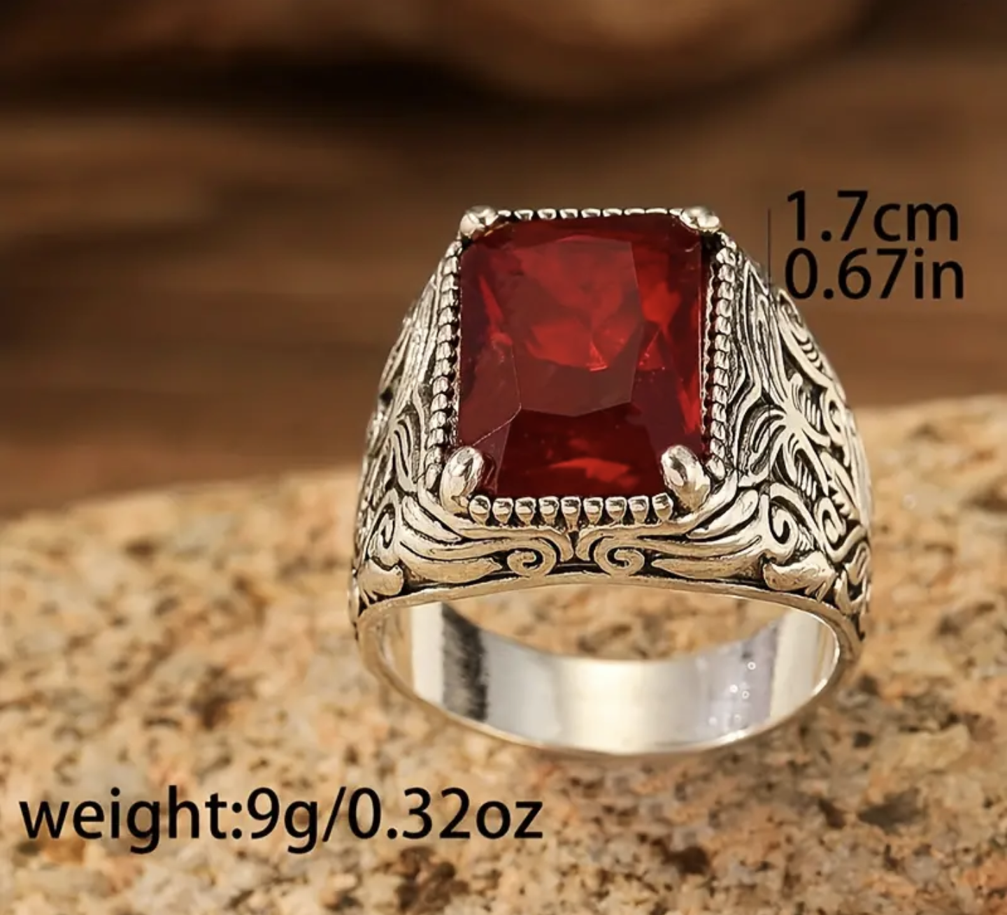 Мъжки пръстен с червен рубин