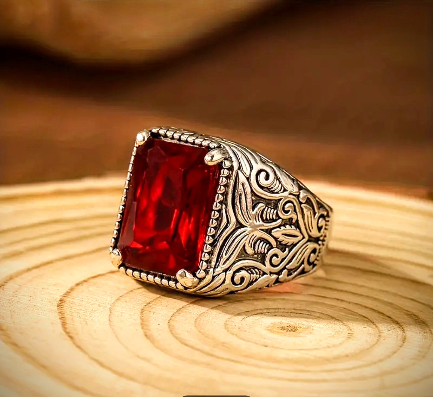 Мъжки пръстен с червен рубин