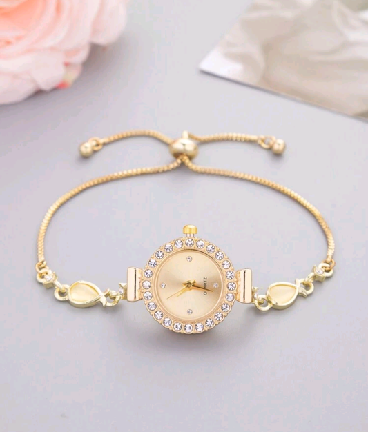 Позлатен дамски кварцов часовник гривна