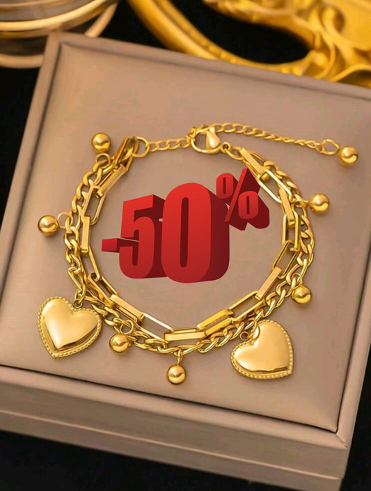 Златна дамска гривна сърчица