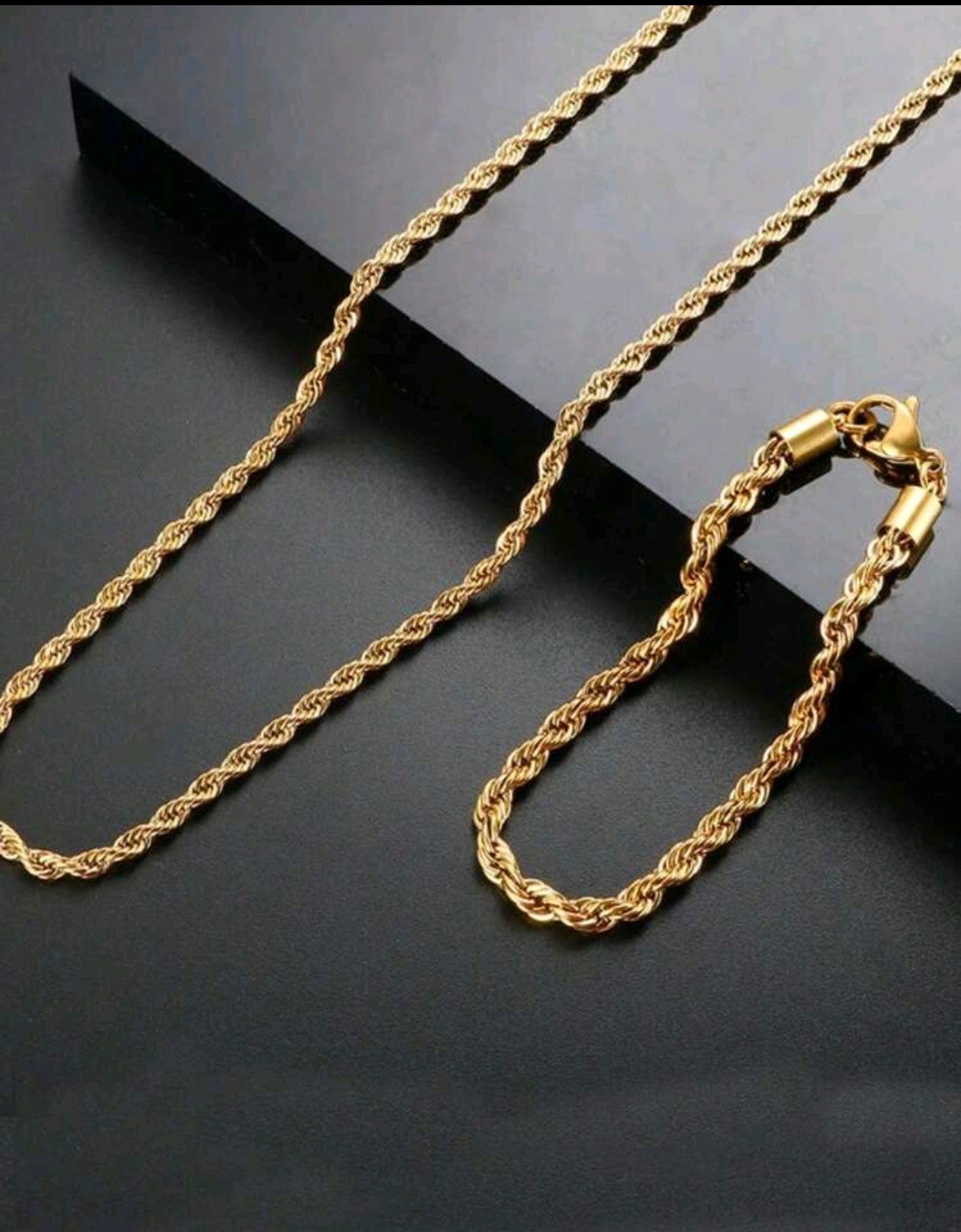 Златен комплект ланец + гривна плетка въже