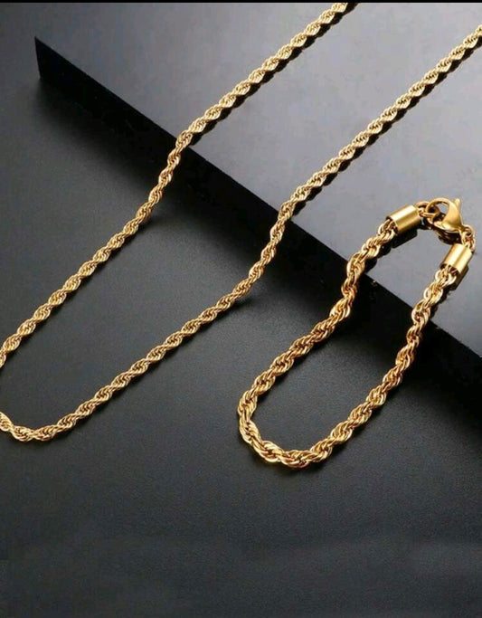 Златен комплект ланец + гривна плетка въже