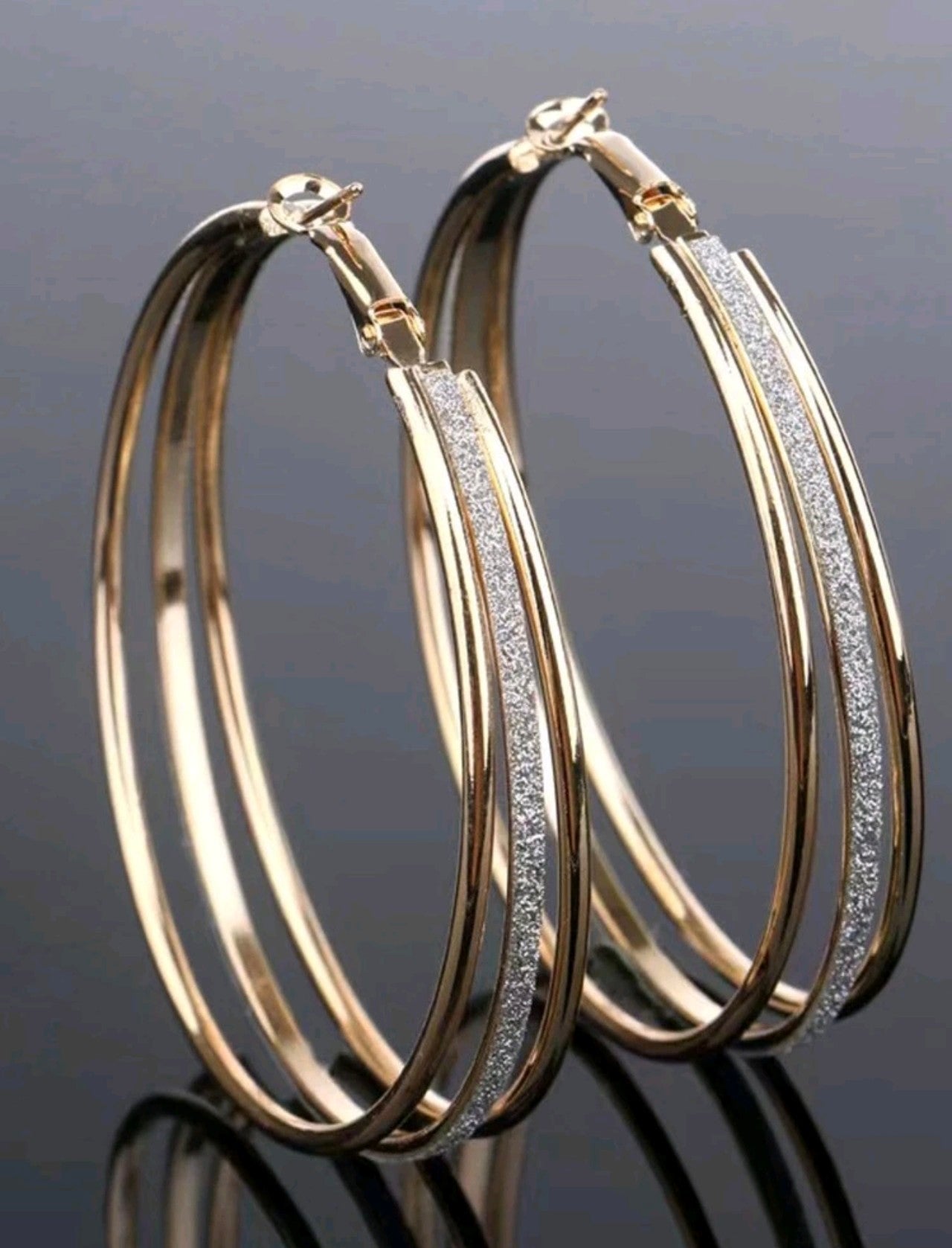 Златни дамски халки с кристали (голям размер)