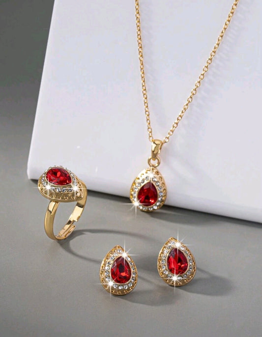 Златен дамски комплект пръдтен колие и обеци рубини. Обява номер 41