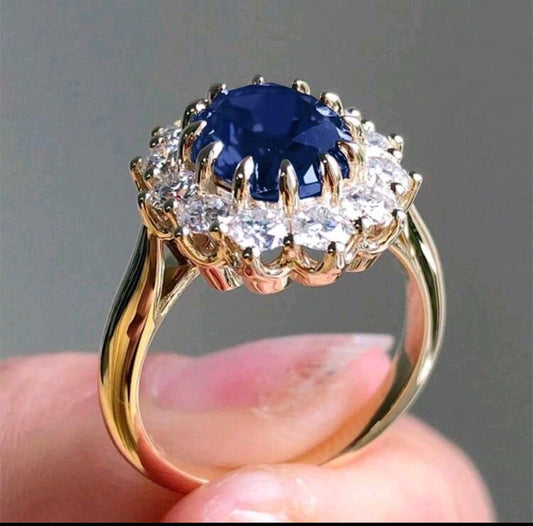 Златен дамски пръстен син сапфир. Обява номер 63