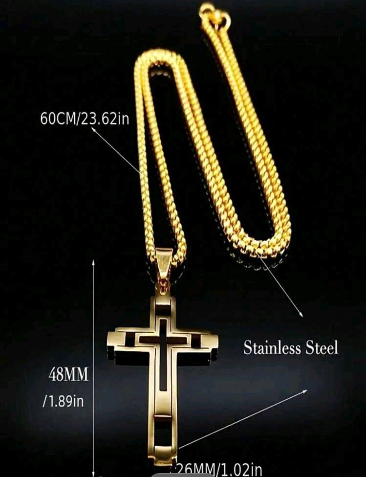 Масивен златен ланец с голяма висулка кръст. Изработен от медицинско злато. Обява номер 39