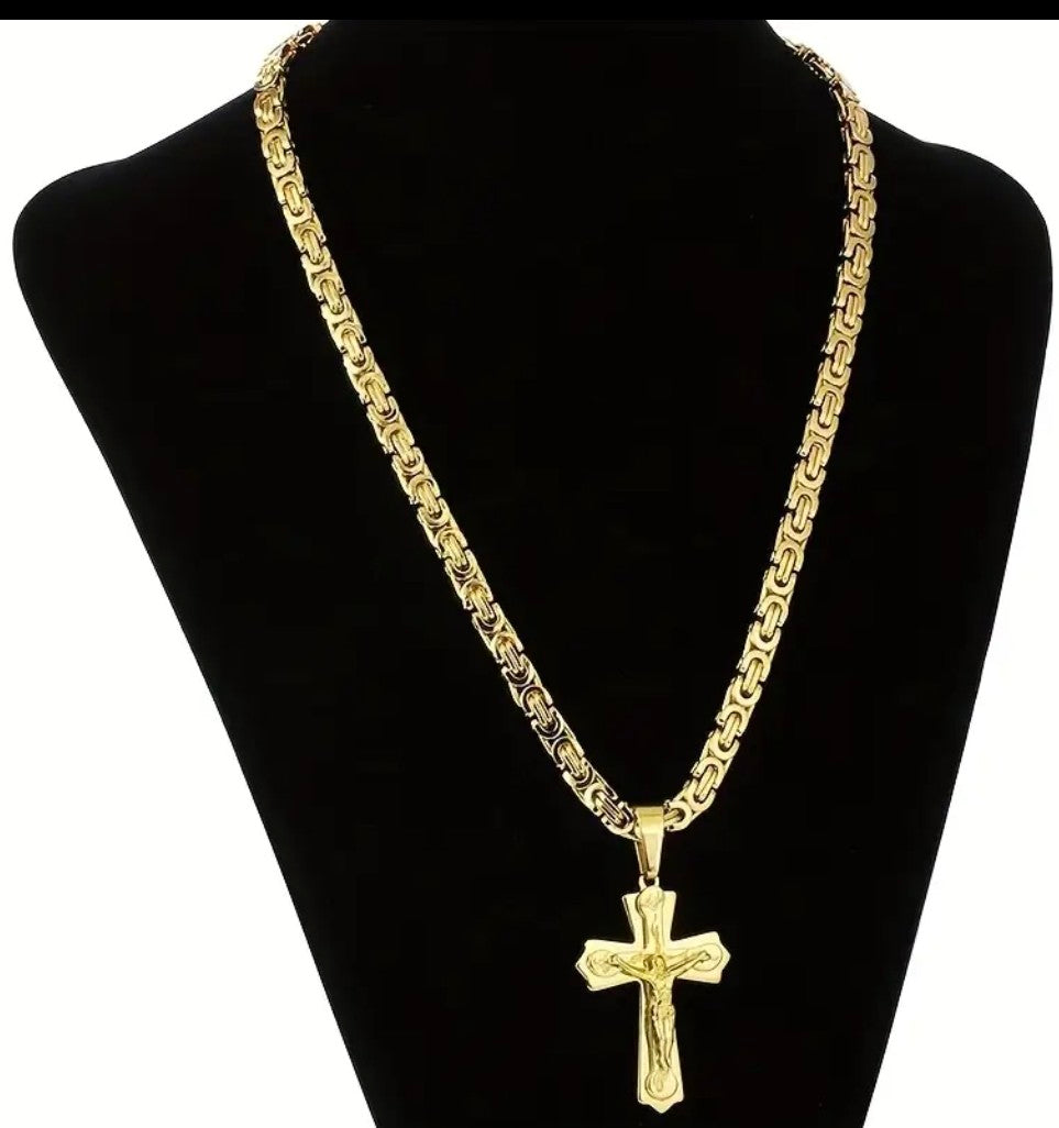 Масивен златен ланец змийска плетка с висулка кръст. Обява 210
