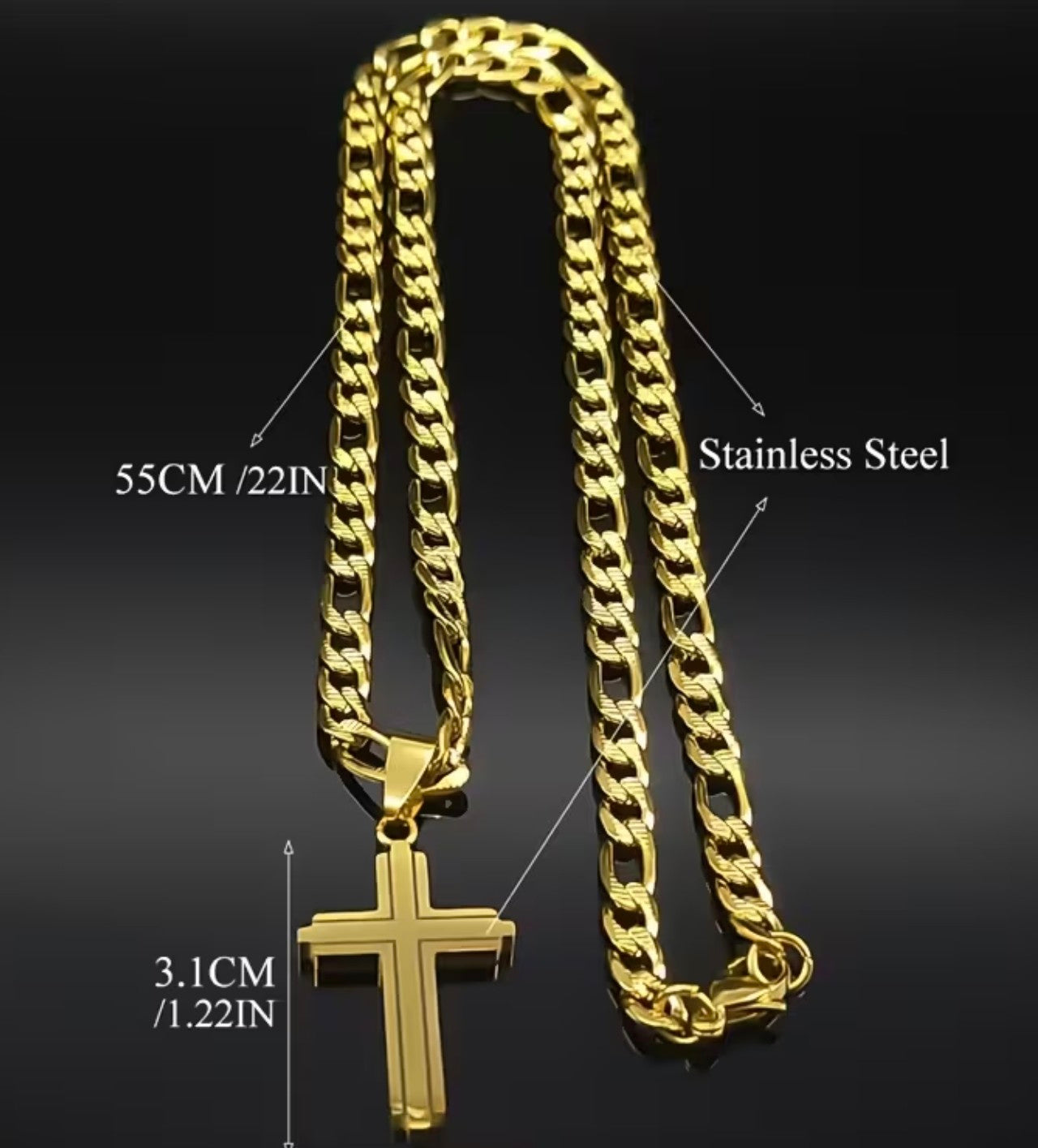 Изчистен златен ланец с висулка кръст. 60 см обява номер 80