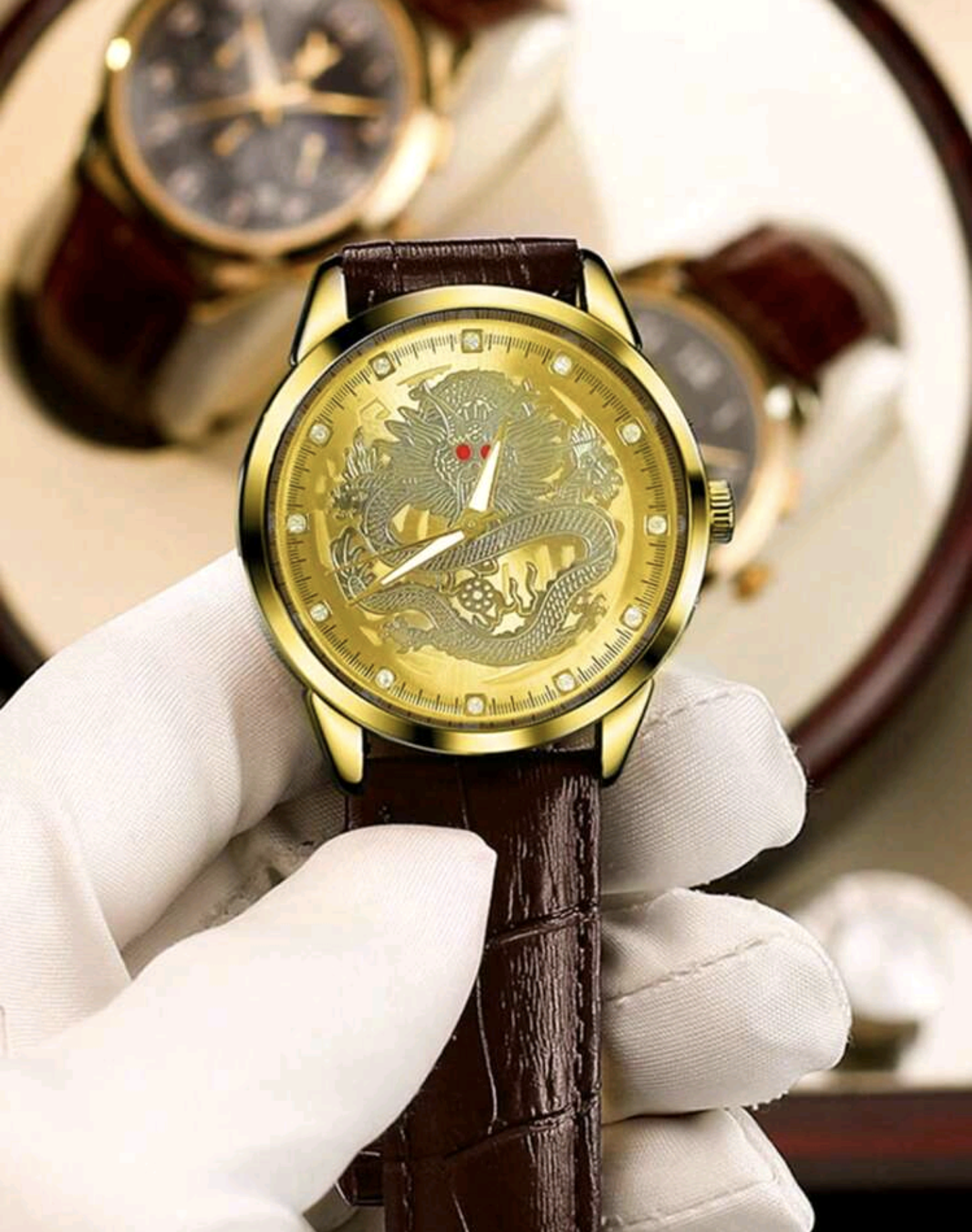 Мъжки официален кварцов часовник дракон с кожена каишка. Обява номер 30