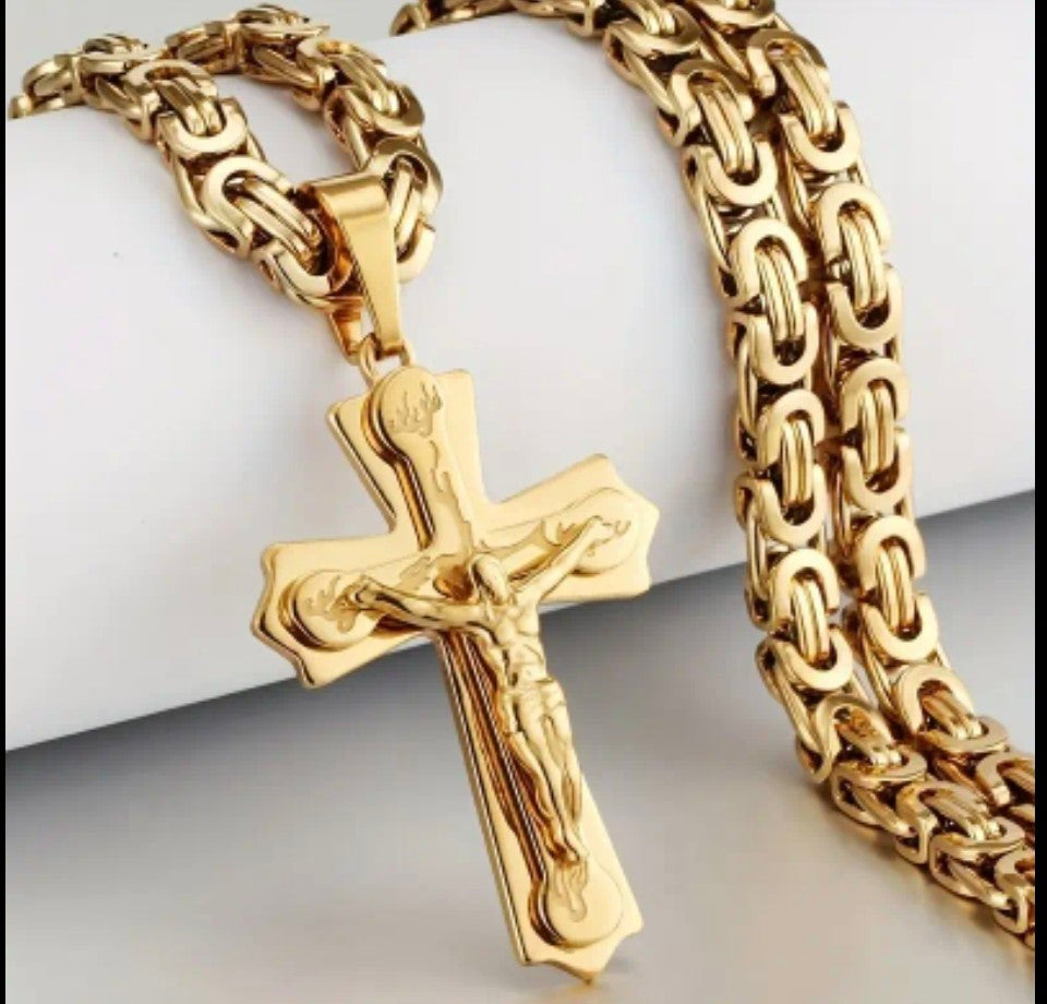 Масивен златен ланец змийска плетка с висулка кръст. Обява 210