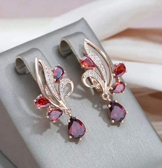 Златни дамски обеци „Червен пламък“ обява номер 200