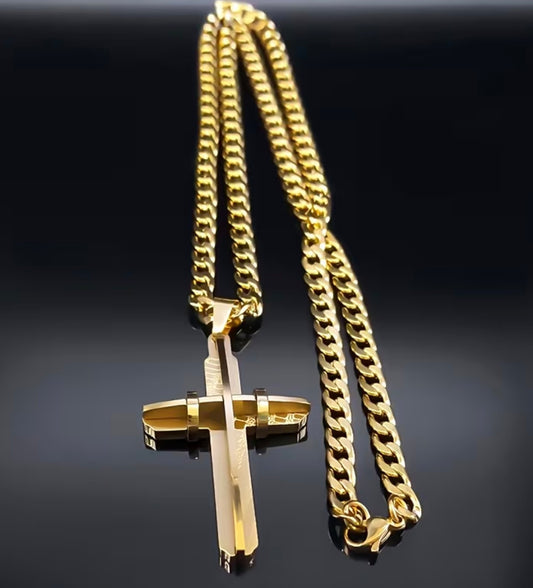 Златен мъжки ланец с висулка кръст обява номер 96