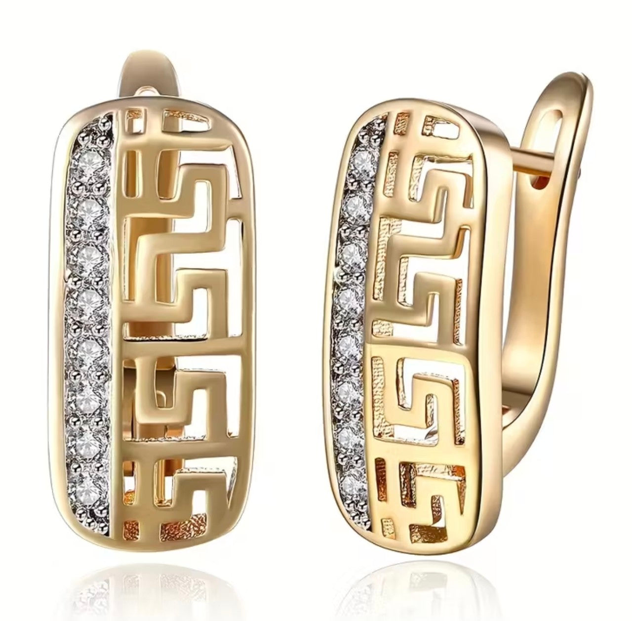 Златни дамски обеци гръцка шарка